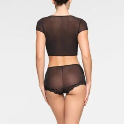 SUMMER MESH SUPER CROPPED TOP | ONYX -Underwear Specialty Shop SKIMS BRA DR MIN 3585 PC ONX 0013 BK