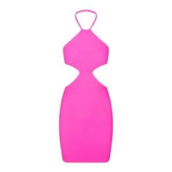 FITS EVERYBODY CUT OUT HALTER DRESS | NEON PINK
