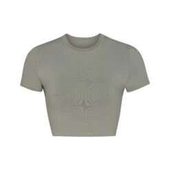 COTTON JERSEY SUPER CROPPED T-SHIRT | MINERAL