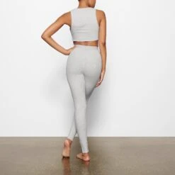COTTON RIB SUPER CROP TANK | LIGHT HEATHER GREY -Underwear Specialty Shop SKIMS LOUNGEWEAR AP CRP 1399 MN LHG BK