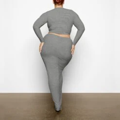 SOFT LOUNGE LONG SLEEVE CROP TOP | HEATHER GREY -Underwear Specialty Shop SKIMS LOUNGEWEAR AP CRP 2261 WB HEG 1295 BK