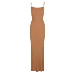 SOFT LOUNGE LONG SLIP DRESS | CAMEL