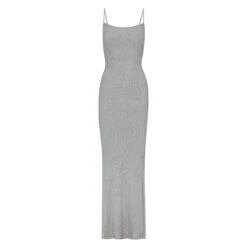 SOFT LOUNGE SHIMMER LONG SLIP DRESS | HEATHER GREY
