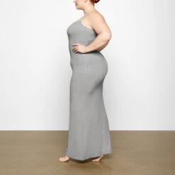 SOFT LOUNGE SHIMMER LONG SLIP DRESS | HEATHER GREY -Underwear Specialty Shop SKIMS LOUNGEWEAR AP DRS 0596 XB HGF 0008 SD
