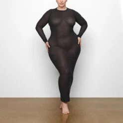 SUMMER MESH LONG SLEEVE DRESS | ONYX -Underwear Specialty Shop SKIMS LOUNGEWEAR AP DRS 1628 QC ONX 0004 FR x1a