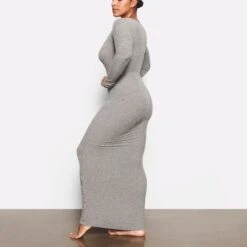 SOFT LOUNGE LONG SLEEVE DRESS | HEATHER GREY -Underwear Specialty Shop SKIMS LOUNGEWEAR AP DRS 1701 KC HEG SD