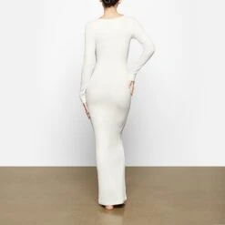 SOFT LOUNGE SHIMMER LONG SLEEVE DRESS | MARBLE -Underwear Specialty Shop SKIMS LOUNGEWEAR AP DRS 1701 XD MBF 0012 BK
