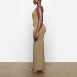 SMOOTH LOUNGE OPEN RACERBACK DRESS | KHAKI -Underwear Specialty Shop SKIMS LOUNGEWEAR AP DRS 2040 TA KHK 0007 SD
