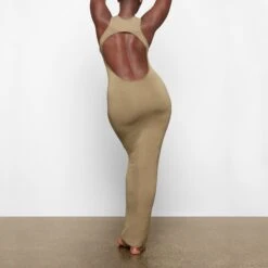 SMOOTH LOUNGE OPEN RACERBACK DRESS | KHAKI -Underwear Specialty Shop SKIMS LOUNGEWEAR AP DRS 2040 TA KHK 0016 BK