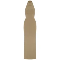 SMOOTH LOUNGE LOW BACK HALTER DRESS | KHAKI
