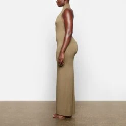 SMOOTH LOUNGE LOW BACK HALTER DRESS | KHAKI -Underwear Specialty Shop SKIMS LOUNGEWEAR AP DRS 2042 TA KHK 0007 SD
