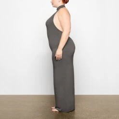 SMOOTH LOUNGE LOW BACK HALTER DRESS | GUNMETAL -Underwear Specialty Shop SKIMS LOUNGEWEAR AP DRS 2042 TB GUN 0007 SD