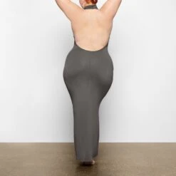 SMOOTH LOUNGE LOW BACK HALTER DRESS | GUNMETAL -Underwear Specialty Shop SKIMS LOUNGEWEAR AP DRS 2042 TB GUN 0018 BK