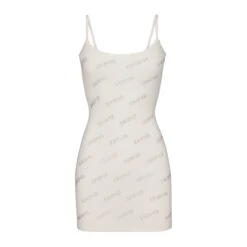 RHINESTONE LOGO POINTELLE MINI SLIP DRESS | MARBLE