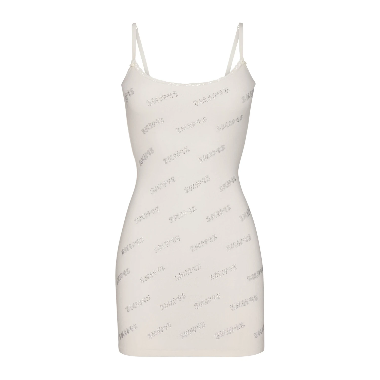 RHINESTONE LOGO POINTELLE MINI SLIP DRESS | MARBLE 3 RHINESTONE LOGO POINTELLE MINI SLIP DRESS | MARBLE