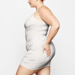 RHINESTONE LOGO POINTELLE MINI SLIP DRESS | MARBLE 9 RHINESTONE LOGO POINTELLE MINI SLIP DRESS | MARBLE -Underwear Specialty Shop SKIMS LOUNGEWEAR AP DRS 2254 XB MBL 0010 SD