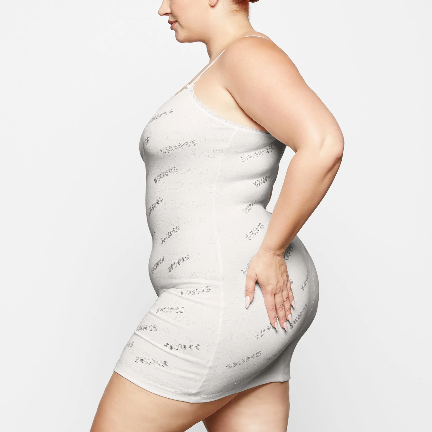 RHINESTONE LOGO POINTELLE MINI SLIP DRESS | MARBLE 5 RHINESTONE LOGO POINTELLE MINI SLIP DRESS | MARBLE - Image 3