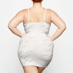 RHINESTONE LOGO POINTELLE MINI SLIP DRESS | MARBLE 10 RHINESTONE LOGO POINTELLE MINI SLIP DRESS | MARBLE -Underwear Specialty Shop SKIMS LOUNGEWEAR AP DRS 2254 XB MBL 0016 BK