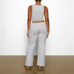 COTTON SLEEP SPLIT NECK TANK | LIGHT HEATHER GREY -Underwear Specialty Shop SKIMS LOUNGEWEAR AP TNK 1379 BA LHG 0010 BK