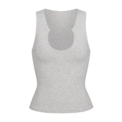 COTTON SLEEP SPLIT NECK TANK | LIGHT HEATHER GREY