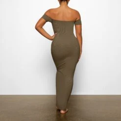 SOFT LOUNGE OFF THE SHOULDER DRESS | ARMY -Underwear Specialty Shop SKIMS LOUNGEWEAR DR MAX 2698 CA ARM 0013 BK