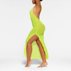 SUMMER MESH LACE DEEP PLUNGE LONG DRESS | HIGHLIGHTER -Underwear Specialty Shop SKIMS LOUNGEWEAR DR MAX 3443 PA GRH 0010 SD
