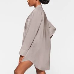 COTTON POPLIN SLEEP BUTTON UP DRESS | SILVER -Underwear Specialty Shop SKIMS LOUNGEWEAR DR MIN 3626 KB SLV 0008 SD