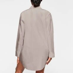 COTTON POPLIN SLEEP BUTTON UP DRESS | SILVER -Underwear Specialty Shop SKIMS LOUNGEWEAR DR MIN 3626 KB SLV 0013 BK