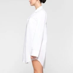 COTTON POPLIN SLEEP BUTTON UP DRESS | SNOW -Underwear Specialty Shop SKIMS LOUNGEWEAR DR MIN 3626 KD SNO 0007 SD