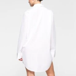 COTTON POPLIN SLEEP BUTTON UP DRESS | SNOW -Underwear Specialty Shop SKIMS LOUNGEWEAR DR MIN 3626 KD SNO 0011 BK