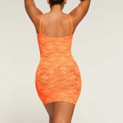 STRETCH LACE SLIP DRESS | NEON ORANGE -Underwear Specialty Shop SKIMS LOUNGEWEAR SL MIN 3015 MA NOG 2511 BK