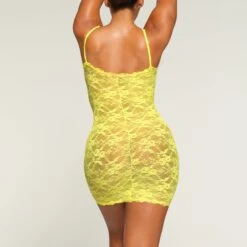 STRETCH LACE SLIP DRESS | YELLOW HIGHLIGHTER -Underwear Specialty Shop SKIMS LOUNGEWEAR SL MIN 3015 MA YLH 2295 BK