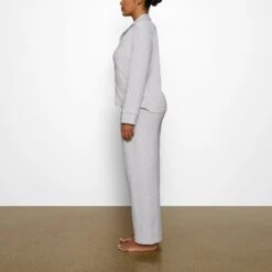 COTTON SLEEP BUTTON UP SET | LIGHT HEATHER GREY -Underwear Specialty Shop SKIMS LOUNGEWEAR ST PNS 3232 BA LHG 0006 SD