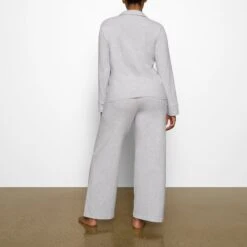 COTTON SLEEP BUTTON UP SET | LIGHT HEATHER GREY -Underwear Specialty Shop SKIMS LOUNGEWEAR ST PNS 3232 BA LHG 0011 BK