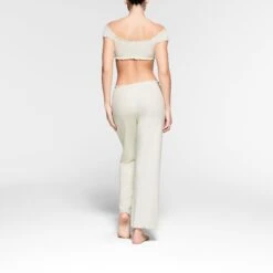 LOGO POINTELLE SUPER CROPPED TOP | MARBLE -Underwear Specialty Shop SKIMS LOUNGEWEAR TP CRP 3032 NC MBL 014 BK