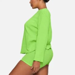WAFFLE LONG SLEEVE T-SHIRT | NEON GREEN -Underwear Specialty Shop SKIMS LOUNGEWEAR TP LST 3157 HA NGE 0009 SD