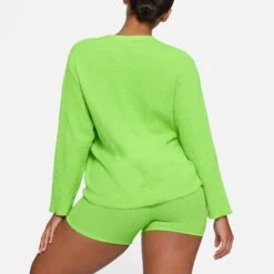 WAFFLE LONG SLEEVE T-SHIRT | NEON GREEN -Underwear Specialty Shop SKIMS LOUNGEWEAR TP LST 3157 HA NGE 0012 BK