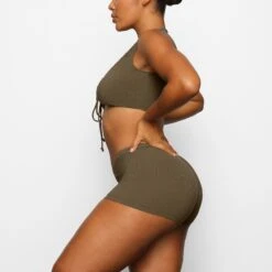SOFT LOUNGE TIE FRONT SUPER CROP TOP | ARMY -Underwear Specialty Shop SKIMS LOUNGEWEAR TP SRG 2753 CA ARM 0009 SD