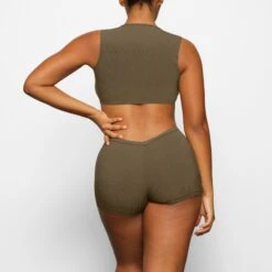 SOFT LOUNGE TIE FRONT SUPER CROP TOP | ARMY -Underwear Specialty Shop SKIMS LOUNGEWEAR TP SRG 2753 CA ARM 0016 BK
