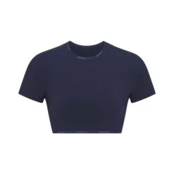 COTTON LOGO SUPER CROPPED T-SHIRT | NAVY
