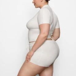 COTTON SLEEP MOCK NECK T-SHIRT | MARBLE -Underwear Specialty Shop SKIMS LOUNGEWEAR TP TSH 2817 BC MBL 0033 SD