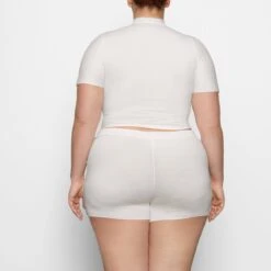 COTTON SLEEP MOCK NECK T-SHIRT | MARBLE -Underwear Specialty Shop SKIMS LOUNGEWEAR TP TSH 2817 BC MBL 0038 BK