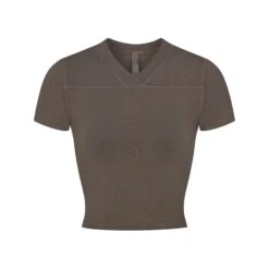 NEW VINTAGE SPORT CROPPED V NECK T-SHIRT | GREY CHALK
