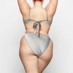 WOVEN SHINE TIE SIDE BRIEF | CHROME -Underwear Specialty Shop SKIMS PANTY PN BRF 2520 XB CHM 0021 BK