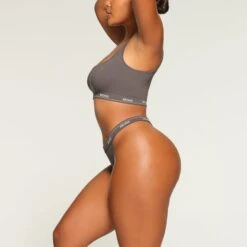 LOGO RIB THONG | GREY CHALK -Underwear Specialty Shop SKIMS PANTY PN THG 2842 MA GCK 1287 SD