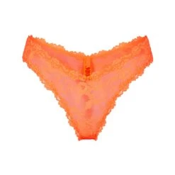 STRETCH LACE DIPPED THONG | NEON ORANGE