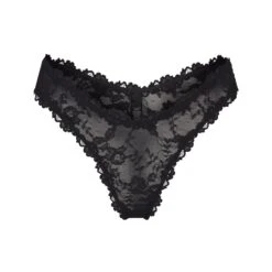 STRETCH LACE DIPPED THONG | ONYX