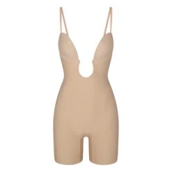 DEEP PLUNGE SHAPEWEAR MID THIGH BODYSUIT | CLAY -Underwear Specialty Shop SKIMS SHAPEWEAR BD MDT 2960 CLY STRAPS