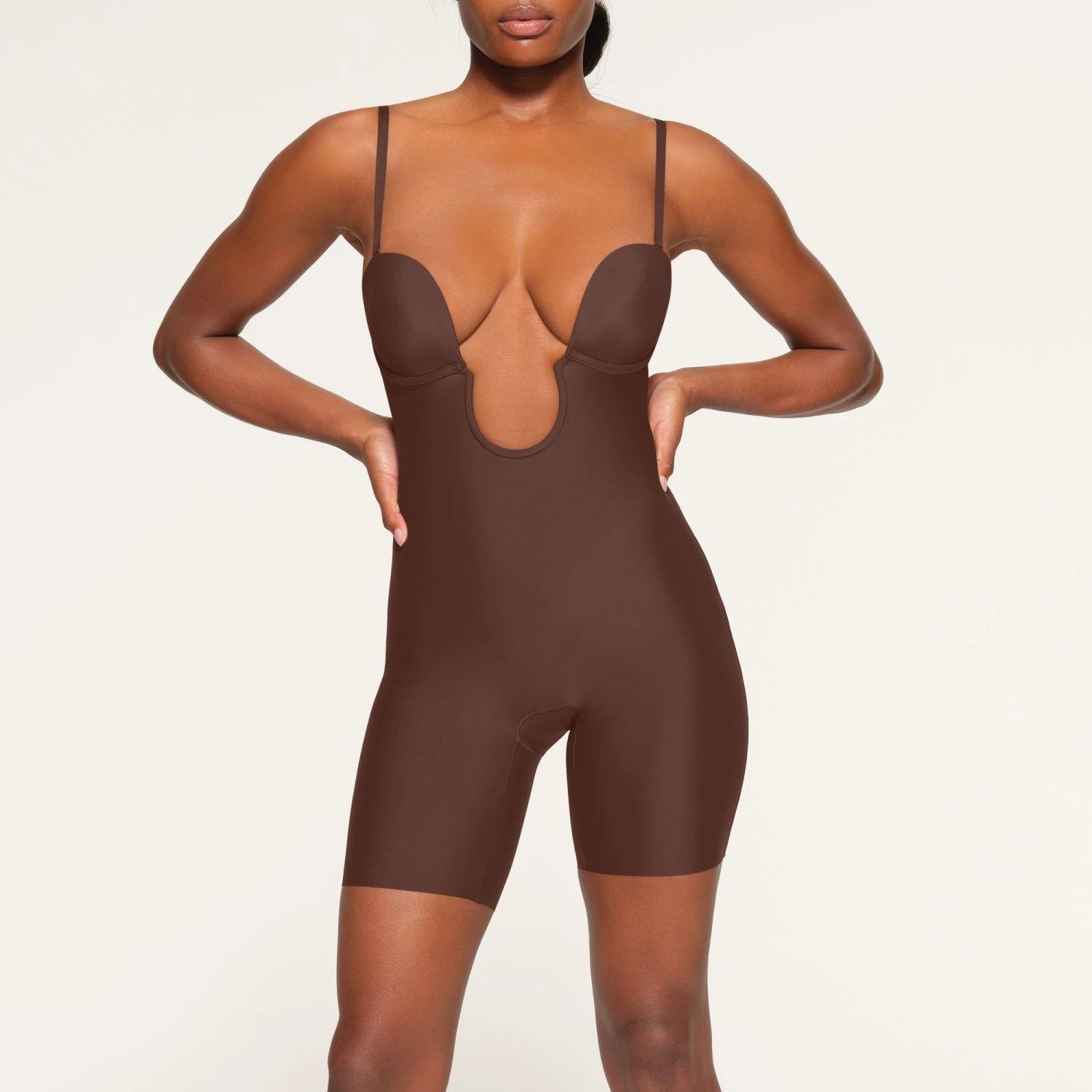 DEEP PLUNGE SHAPEWEAR MID THIGH BODYSUIT | COCOA 4 DEEP PLUNGE SHAPEWEAR MID THIGH BODYSUIT | COCOA - Image 2
