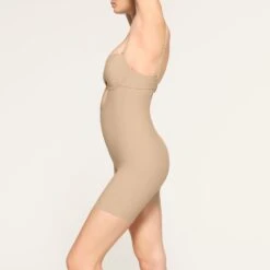 DEEP PLUNGE SHAPEWEAR MID THIGH BODYSUIT | CLAY -Underwear Specialty Shop SKIMS SHAPEWEAR BD MDT 2960 LC CLY 0012
